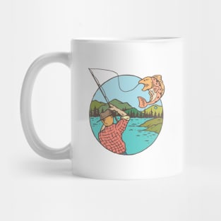 Fisherman Cartoon Catch Big Fish Tshirt Mug